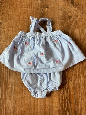 Janie and Jack Light Blue Embroidered Flag Baby Dress Set